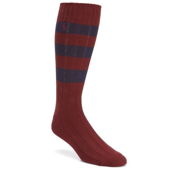 POLO Ralph Lauren Rugby Ribbed Crew Socks Wine / Navy Blue (Size 10-13 U.S ) - Picture 1 of 1